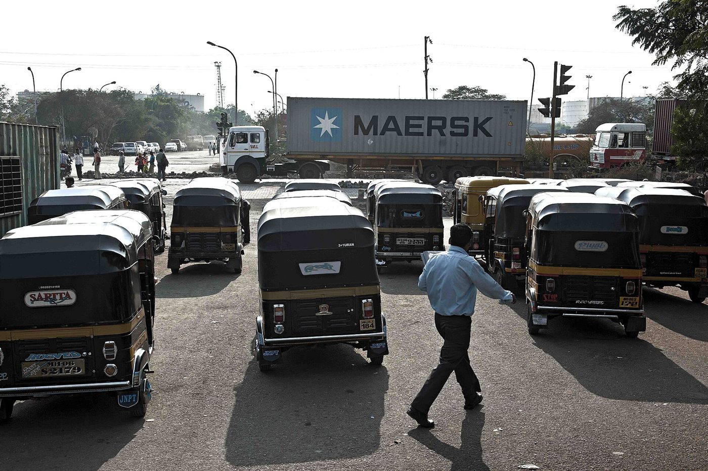 Shipping container being handled during a container haulier operation in Mumbai